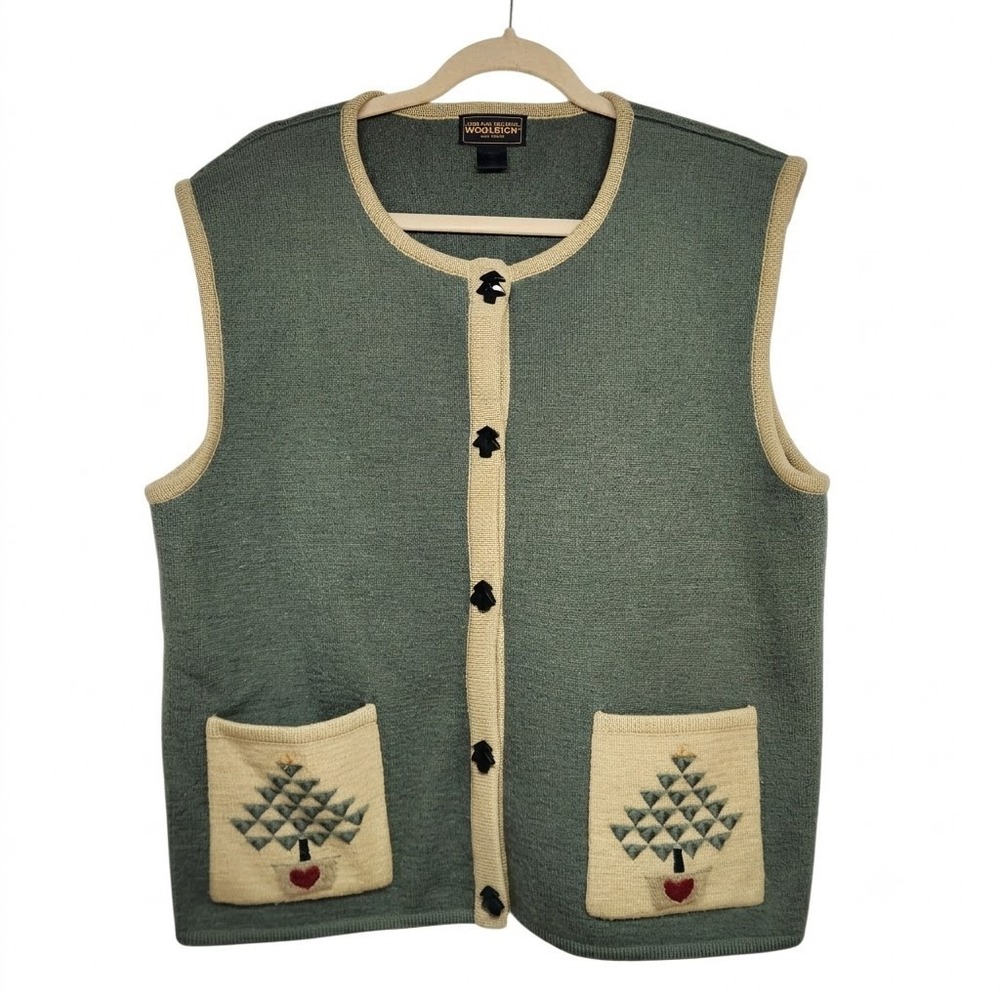 Woolrich Christmas Tree Holiday Cardigan Sweater Vest Tree Buttons Size‎ XL